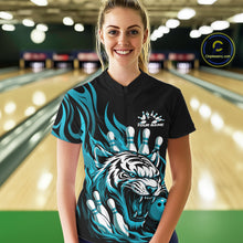 Load image into Gallery viewer, Custom Black And Blue Tiger Women Bowling Jerseys, Tiger Bowling Team League Shirt IPHW10161