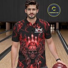 Load image into Gallery viewer, Custom Black And Red Flame Skull With Wings Men Bowling Shirt, Halloween Team Shirt IPHW10165