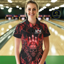 Load image into Gallery viewer, Custom Black And Red Flame Skull With Wings Women Bowling Shirt, Halloween Team Shirt IPHW10165