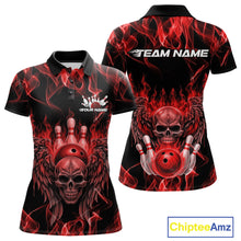 Load image into Gallery viewer, Custom Black And Red Flame Skull With Wings Women Bowling Shirt, Halloween Team Shirt IPHW10165