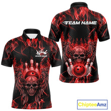 Load image into Gallery viewer, Custom Black And Red Flame Skull With Wings Men Bowling Shirt, Halloween Team Shirt IPHW10165