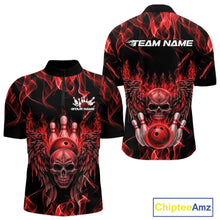 Load image into Gallery viewer, Custom Black And Red Flame Skull With Wings Men Bowling Shirt, Halloween Team Shirt IPHW10165