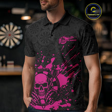 Load image into Gallery viewer, Custom Black And Pink Splatter Dart Skull Men Polo Shirt, Dart Bone Halloween Team Jerseys IPHW9949