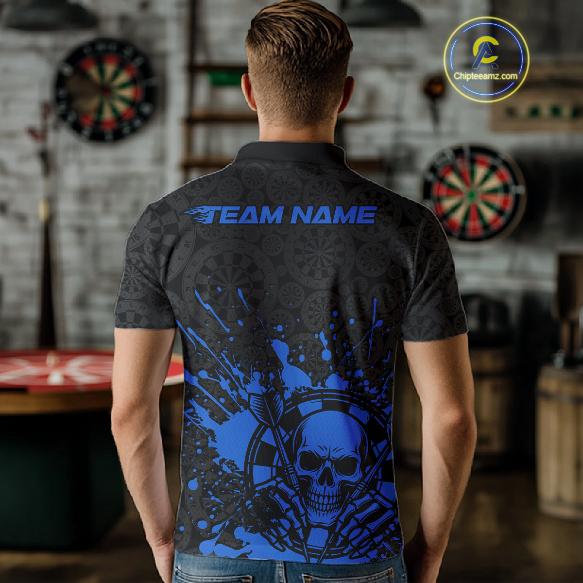 Custom Black And Pink Splatter Dart Skull Men Polo Shirt, Dart Bone Halloween Team Jerseys IPHW9950