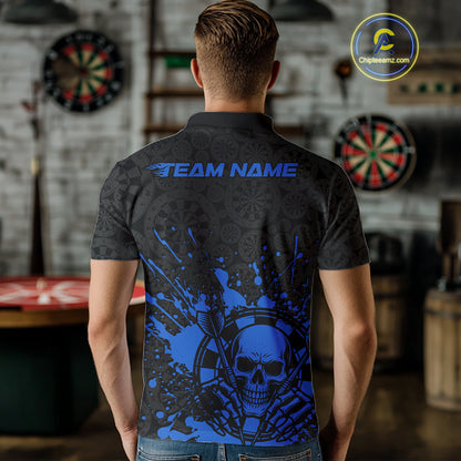 Custom Black And Pink Splatter Dart Skull Men Polo Shirt, Dart Bone Halloween Team Jerseys IPHW9950