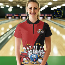 Load image into Gallery viewer, Custom Red Funny Bowling Women Quarter-Zip Shirts, Bowling And Beer Party Bowlers Outfit IPHW10816