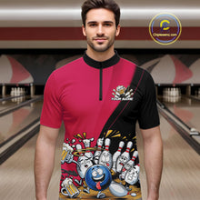 Load image into Gallery viewer, Custom Pink Funny Bowling Men Quarter-Zip Shirts, Bowling And Beer Party Bowlers Outfit IPHW10817