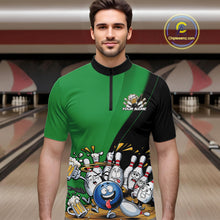 Load image into Gallery viewer, Custom Green Funny Bowling Men Quarter-Zip Shirts, Bowling And Beer Party Bowlers Outfit IPHW10819