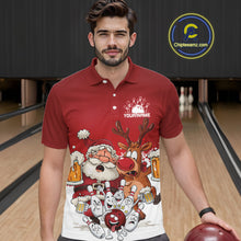 Load image into Gallery viewer, Custom Red Funny Christmas Men Bowling Shirts, Bowling And Beer Xmas Party Shirt IPHW10204