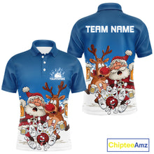 Load image into Gallery viewer, Custom Blue Funny Christmas Men Bowling Shirts, Bowling And Beer Xmas Party Shirt IPHW10205