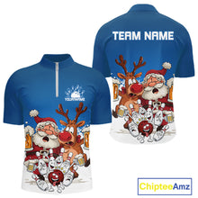 Load image into Gallery viewer, Custom Blue Funny Christmas Men Bowling Shirts, Bowling And Beer Xmas Party Shirt IPHW10205