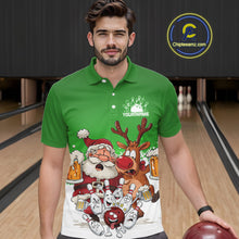 Load image into Gallery viewer, Custom Green Funny Christmas Men Bowling Shirts, Bowling And Beer Xmas Party Shirt IPHW10207