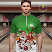 Load image into Gallery viewer, Custom Green Funny Christmas Men Bowling Shirts, Bowling And Beer Xmas Party Shirt IPHW10207