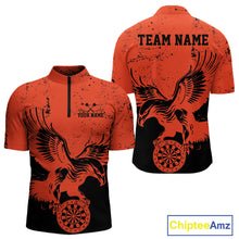 Load image into Gallery viewer, Custom Grunge Orange Eagle Dart Team Men Quarter-Zip Shirts, Vintage Dart Uniform Players Outfit IPHW9966