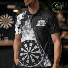Load image into Gallery viewer, Custom Black And White Dartboard Camo Smoke Dart Team Men Polo Shirts, Dart Jerseys IPHW9973