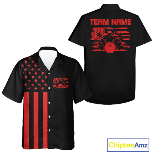 Custom Vintage US Flag Patriotic Bowling Button Up Team Shirt For Men And Women IPHW10086