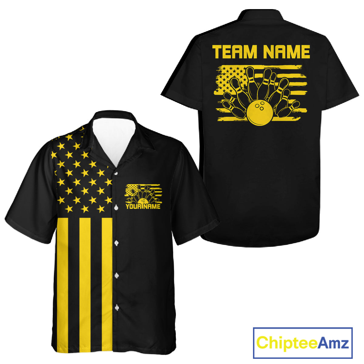 Custom Vintage US Flag Patriotic Bowling Button Up Team Shirt For Men And Women IPHW10086