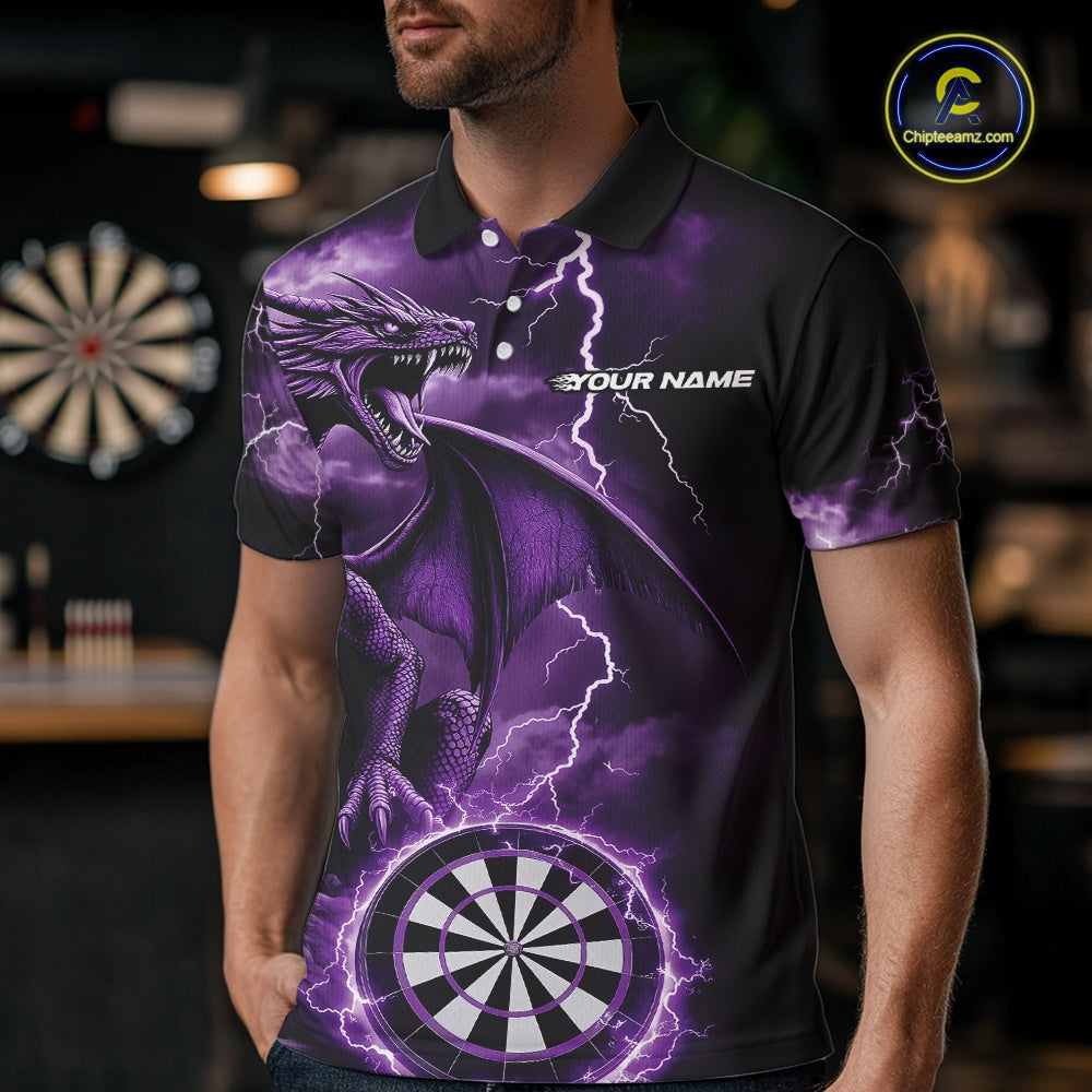 Custom Purple Lightning Dragon Darts Men Polo Shirts, Dragon Darts Team Jersey IPHW10385