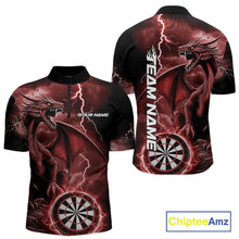 Load image into Gallery viewer, Custom Red Lightning Dragon Darts Men Quarter-Zip Shirts, Dragon Darts Team Jersey IPHW10386