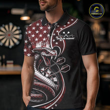 Load image into Gallery viewer, Custom Grunge Red US Flag Patriotic Cobra Snake Dart Men Polo Shirt, Dart Jerseys IPHW10393