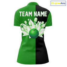 Load image into Gallery viewer, Green and Black retro vintage Bowling polo, quarter zip shirts for Women custom Bowling team jerseys NQS11564