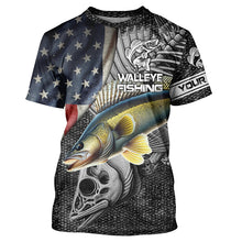 Load image into Gallery viewer, Walleye Fishing American Flag patriotic Custom Name UV protection long sleeve fishing shirts NQS1389