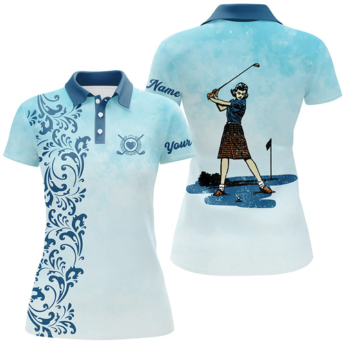 Vintage Womens golf polo shirt custom name vintage blue golf shirt for women NQS4651