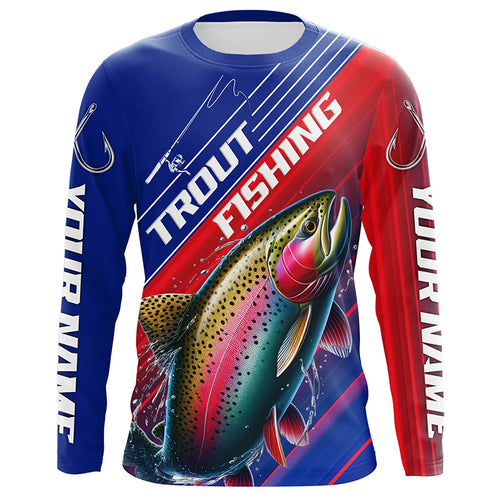 Custom Rainbow Trout Fishing Long Sleeve Tournament Shirts, Red White And Blue Trout Fishing Jerseys IPHW6314