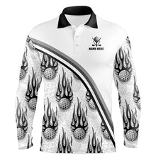 Load image into Gallery viewer, Golf balls black flame pattern Mens Golf polo shirts custom name golf clothes for men golfing | White NQS6108