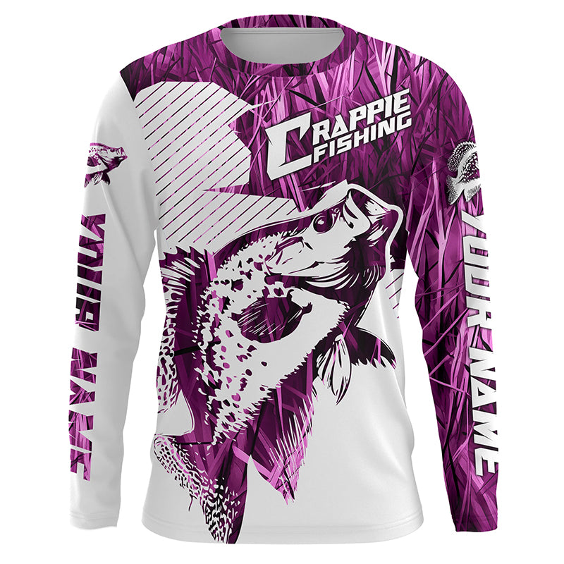 Crappie Fishing Long Sleeve Tournament Fishing Shirts, Custom Crappie Fishing Jerseys |Pink Camo IPHW6340