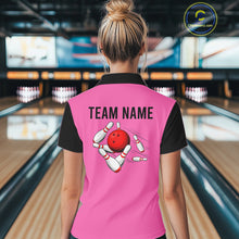 Load image into Gallery viewer, Personalized Pink Black Retro Bowling Polo shirt For women custom vintage bowling team jerseys NQS6568