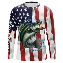 Load image into Gallery viewer, Largemouth bass shirt American flag Customize Name UV protection long sleeves fishing shirts NQS1810