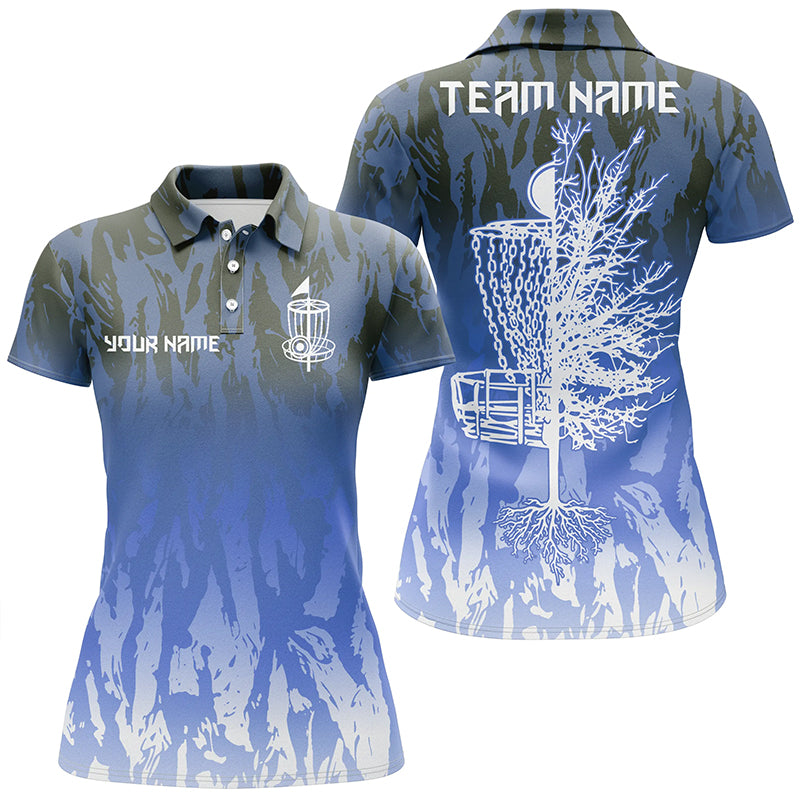 Disc golf basket blue camo women polo shirts custom name disc golf team shirts for women NQS6128