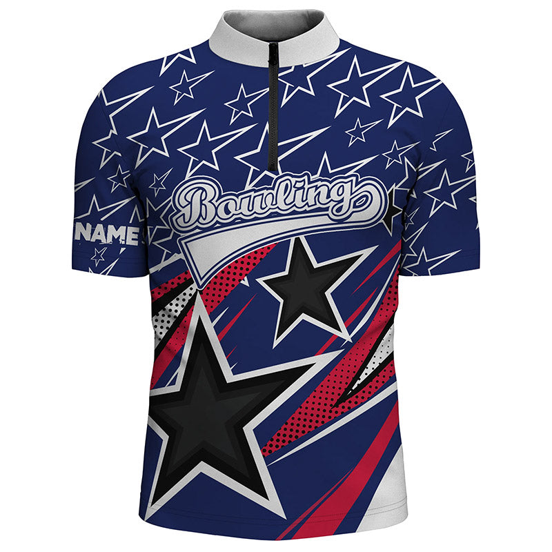 Custom Blue bowling shirt for men – personalized team jersey front view