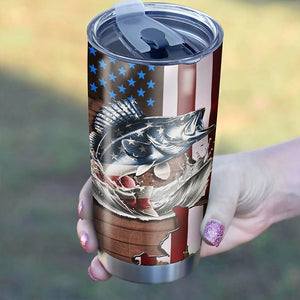 1PC Walleye Fishing Tumbler American Flag Custom Tumbler Cup Fishing Gifts For Dad On Father'S Day NQS1954
