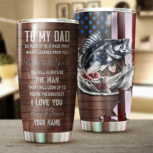 1PC Walleye Fishing Tumbler American Flag Custom Tumbler Cup Fishing Gifts For Dad On Father'S Day NQS1954