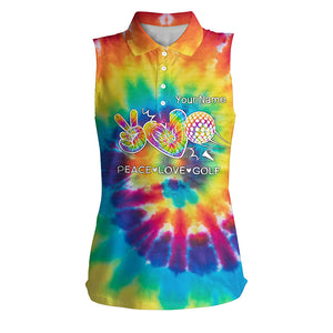 Women sleeveless polo shirt tie dye pattern custom peace love golf, personalized golf shirt for women NQS5743