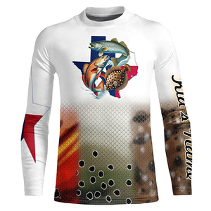 Texas Slam Redfish, Speckled Trout, Flounder fishing Texas Flag custom name 3D Fishing shirts NQS466