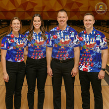 Load image into Gallery viewer, Womens Bowling Polo Shirts Custom blue Christmas pattern Bowling Santa ball pins team Ladies Jersey NQS6617