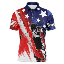 Load image into Gallery viewer, Red, white, and blue American flag men golf polo shirts custom patriotic golf shirt NQS5493