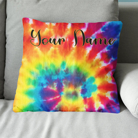 Personalized colorful tie dye background custom name Canvas, Linen Throw Pillow NQS7021