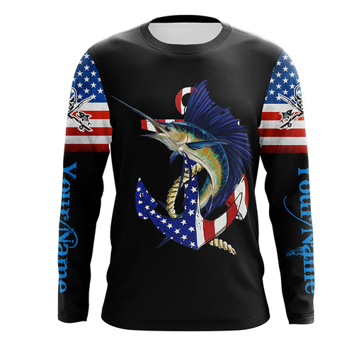 Sailfish fishing legend American flag 4th July Customize Name UV protection long sleeve fishing shirts NQS5524