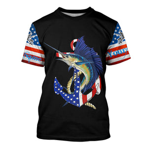 Sailfish fishing legend American flag 4th July Customize Name UV protection long sleeve fishing shirts NQS5524