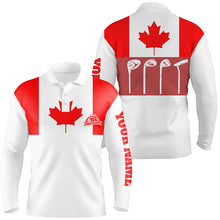 Load image into Gallery viewer, Mens golf polo shirt golf club Canadian flag patriot golf custom name white golf shirt, golfing gift NQS6188