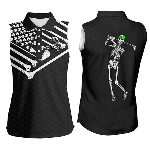 Womens sleeveless polo shirt American flag custom Skeleton Halloween shirt NQS3969