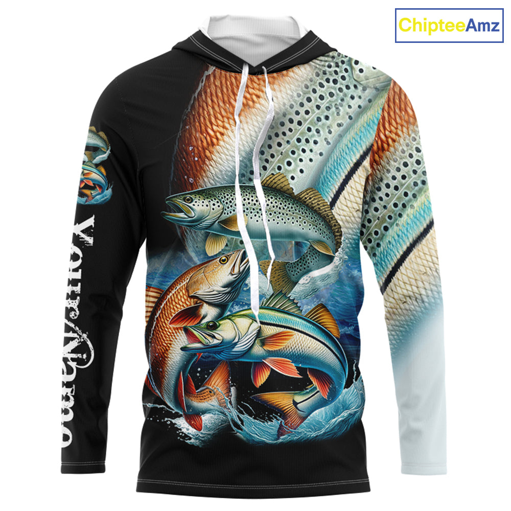 Inshore slam Redfish, snook, speckled trout fishing custom sun protection long sleeve fishing shirts NQS4195