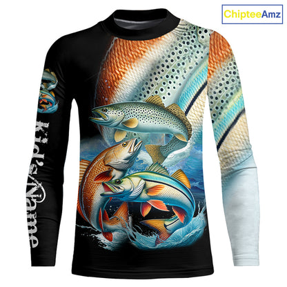 Inshore slam Redfish, snook, speckled trout fishing custom sun protection long sleeve fishing shirts NQS4195