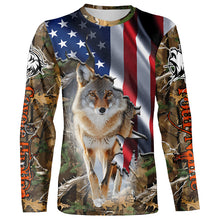 Load image into Gallery viewer, American Flag Coyote hunting predator camouflage Customize Name hunting clothes NQS1042