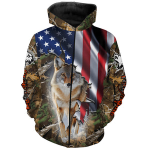 American Flag Coyote hunting predator camouflage Customize Name hunting clothes NQS1042