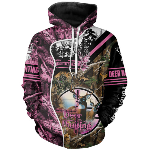 Deer Hunting Pink Camo Custom Name 3D All over print shirts, personalized hunting apparel NQS2896